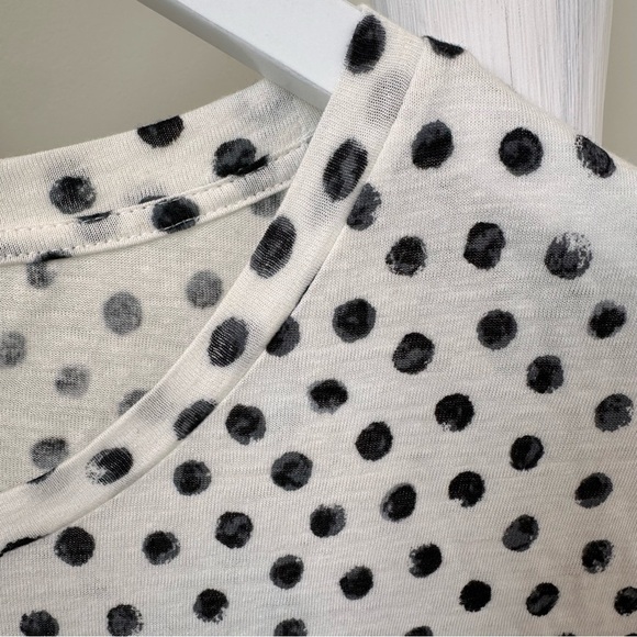 Who What Wear Cream and Black Polka Dot Linen Blend Short Sleeve Shirt Sz L - Picture 4 of 9
